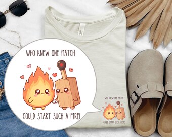 Funny Valentine couple shirt: cute match & flame love pun tee – matching partner look gift for couples, unisex Bella+Canvas 3001