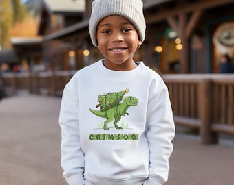 Christmasaurus Kids Sweatshirt – Dinosaur Christmas Tree Jumper
