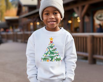 Dinosaur Christmas Tree Kids Sweatshirt – Holiday Dino Design
