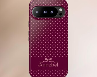 Personalized Google Pixel Case – Burgundy Polka Dot Tough Case