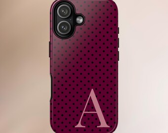 Burgundy Polka Dot Initial IPhone Case – Personalized Protective Gift