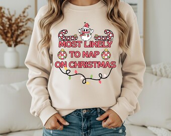 Funny Christmas Ghost Sweatshirt – Most Likely To Nap Holiday Crewneck