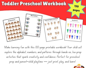 Toddler Preschool Workbook | 130-Page Learning Activities (Digital Download)