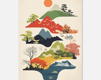 Minimalist landscape poster - Japanese-inspired wall art - Original mountain wall decor - Mount Fuji decoration