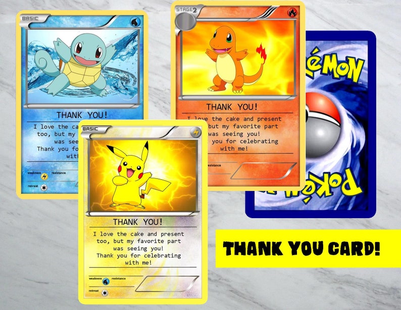 Pokemon Set Of 3 Thank You Cards Etsy
