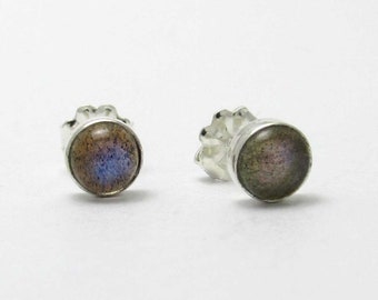 Pendientes de botón de labradorita de 6 mm