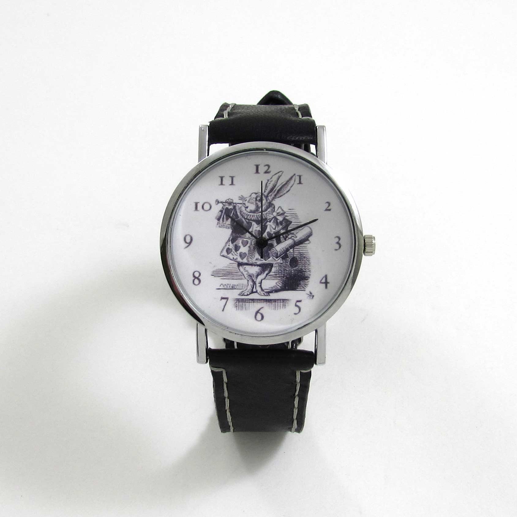Alice in Wonderland s White Rabbit Wrist Watch W Black or Brown Leather Strap Etsy