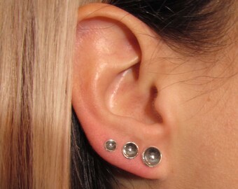 Boucles d'oreilles coupes en argent 4 mm, 6 mm, 8 mm, ensemble complet
