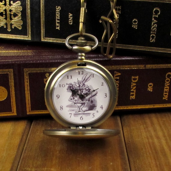 Alice in Wonderland Jumbo Pocket Watch Brown : Clothing, Shoes & Jewelry 