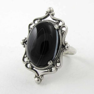 Black Agate Cameo Ring