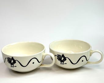 Set of 2 Vintage Rooster Coffee Mugs
