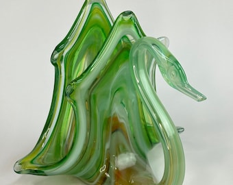 Vintage Green Art Glass Swan Napkin Holder - Murano Style Mid Century Decor