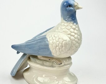 Vintage Ceramic Bird Figurine – Blue and White Dove Sta