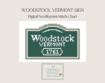Woodstock, Vermont Sign | Digital Needlepoint 18-Mesh Chart