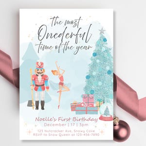 Nutcracker First Birthday Invitation | Winter Onderland Invite | Christmas Ballet (Editable Canva Template)