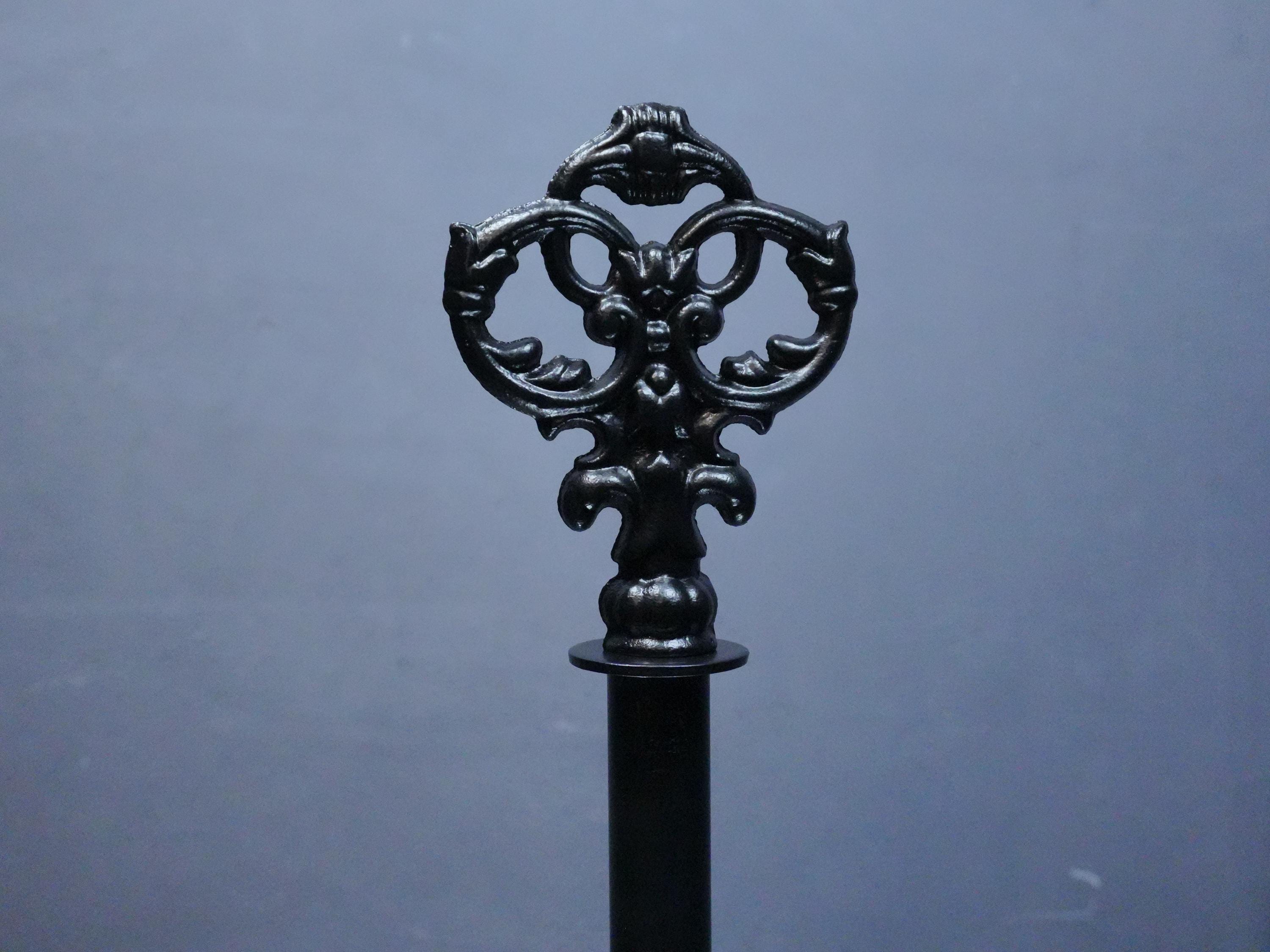 Ornate Gothic Curtain Rod Finial - European Antique Scroll Iron Design, Decorative Rod End Cap
