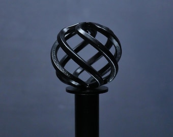 Orb Curtain Rod Finial – Open Cage Sphere, Modern Industrial Drapery Hardware End Cap
