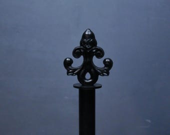 Gothic Scroll Curtain Rod Finial – Antique European Solid Metal Drapery Hardware