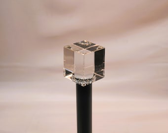 Crystal Cube Curtain Rod Finial, Modern Geometric Drapery Hardware