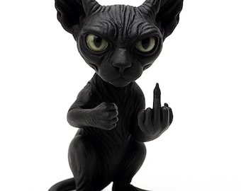 Black Sphynx Cat Figurine | Funny 3D Printed Desk Decor