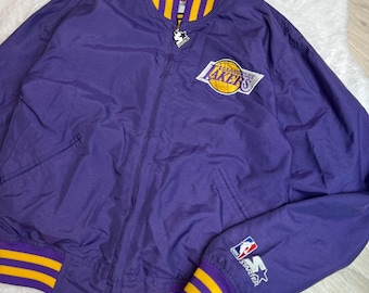 Chaqueta cortavientos vintage Starter de Los Ángeles Lakers para niños (talla M-L), morada y amarilla