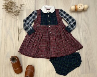 Conjunto de vestido a cuadros Ralph Lauren para bebé (talla 18 M)