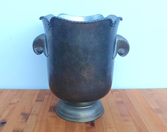 Vintage Metal Champagne Bucket with Nautilus Shell Handles 9" Tall