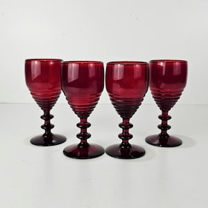 Vintage set med 4 Bryce Georgian Rubinröda Saftglas UV-glödande glas