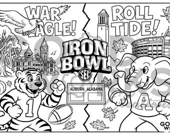 NCAA Rivalries Coloring Placemat – Auburn vs. Alabama | Iron Bowl Edition!