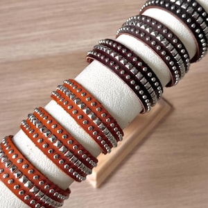 Boho Leather Studded Wrap Bracelet, Multi-Layer Stackable Wristband, Rock Style Leather Cuff *Multi Snap Closure System*