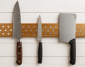 Soporte magnético para cuchillos de madera de acacia de 16 pulgadas con imanes de neodimio