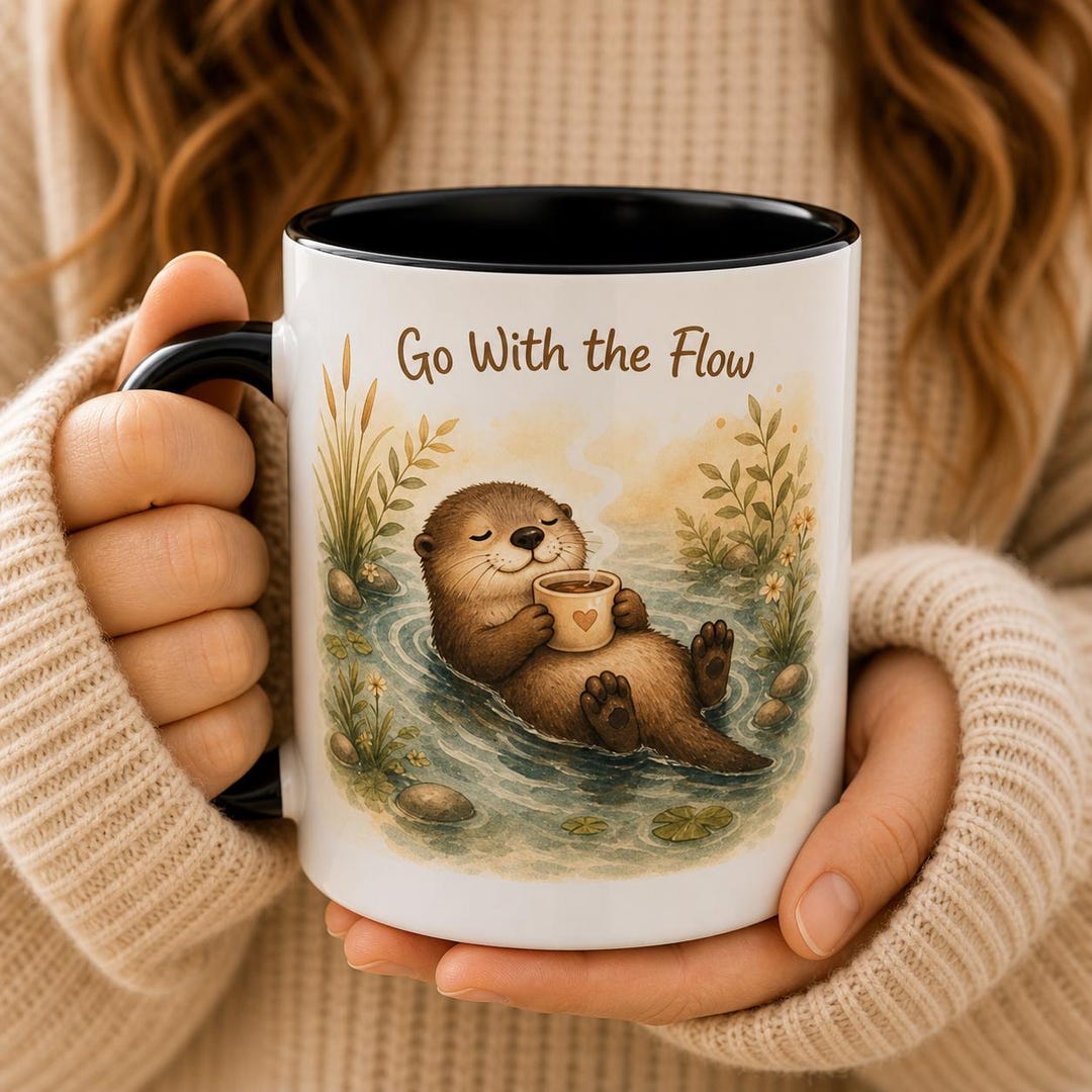 Go With the Flow Otter Mug Accent Coffee Mug, Ceramic Mug - Etsy