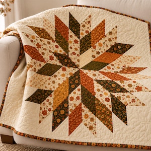 Lone Star Quilt, Rautenmuster (PDF) | Druckbarer Download | Baby-, Tagesdecken- und Bettgrößen, quadratische Layouts, optionale Bordüren