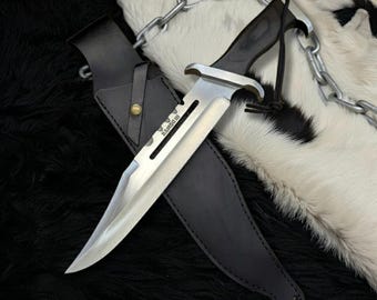 Handmade Rambo III Replica Bowie Knife, High Carbon Steel, Leather Sheath