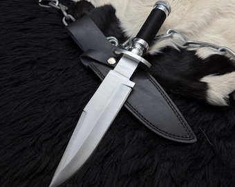 Handmade Predator Movie Bowie Knife Replica, Stainless Steel, Leather Sheath