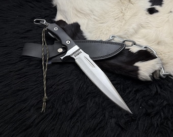 Handmade Rambo V Bowie Knife Replica: Stainless Steel, Leather Sheath