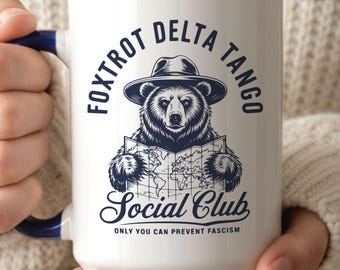 Foxtrot Delta Tango Mug, Anti Fascism Ceramic Coffee Cup, Liberal Freedom Gift, Resist Democracy Merch, Leftist Equality FDT Mug