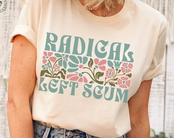 Shirt radicaal links uitschot: boho bloemen feministisch liberaal T-shirt