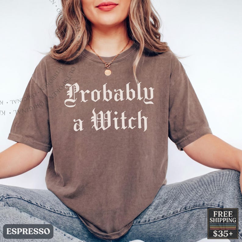 Probably A Witch Shirt, Boxy Tee Or Classic Tee, Funny Witch Vintage Shirt, Feminist Halloween Tee, Witchy Vibes Gift, Gothic Halloween image 1