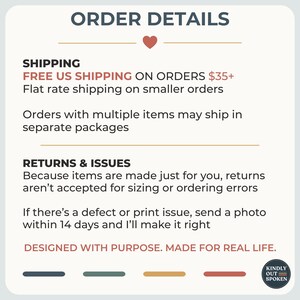 May include: A graphic with the text "ORDER DETAILS" and information about shipping and returns. The text includes "FREE US SHIPPING ON ORDERS $35+" and "DESIGNED WITH PURPOSE. MADE FOR REAL LIFE."