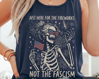 Anti Fascist Patriotic Tank Top, Feminist 4th of July Tank, Liberal Fireworks Shirt, Gothic Summer Protest Graphic Tank
