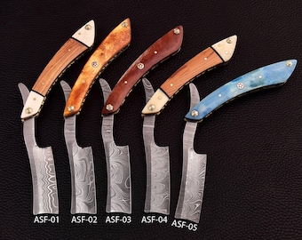 Juego de navajas de afeitar de Damasco de lujo hechas a mano: un elegante regalo de aseo para él.