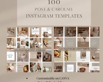 Neutral Beige Canva Templates – Instagram Posts & Carousels Bundle Minimal Social Media Kit (Digital Download)
