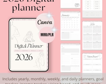 Digitaler Kalender 2026 Canva Template – Tages, Wochen & Monatsplaner | Bearbeitbares PLR MRR PDF