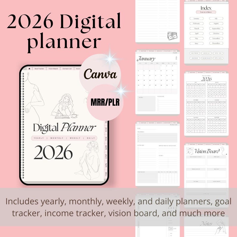 2026 Digital Planner Canva Template – Daily, Weekly & Monthly Planner ...