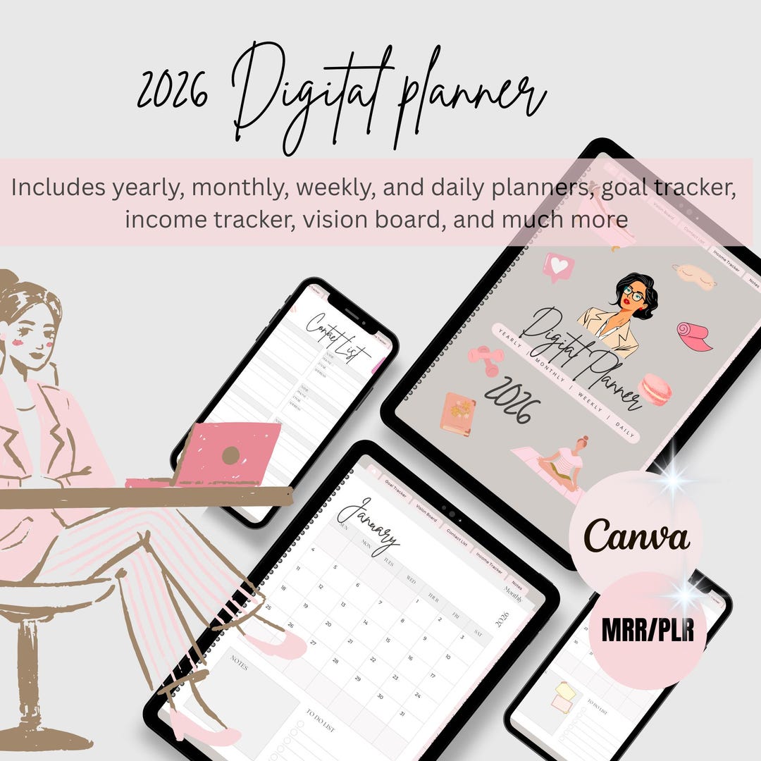 2026 Digital Planner MRR PLR Canva Planner Template Minimalist Daily ...