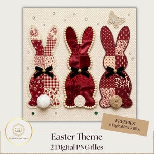 Easter Bunny Trio Patchwork, Digital Download, PNG, Print