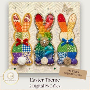 Easter Bunny Trio Patchwork, Digital Download, PNG, Print