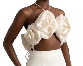 Skulpturale 3D Rosen Braut Schultertuch, Avantgarde Braut Bolero, Couture Blumen Cape