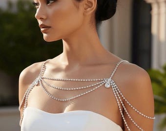 Bridal Shoulder Jewelry, Crystal Body Chain for Wedding, Draped Shoulder Necklace, Statement Shoulder Piece for Bride, Boho Wedding Accessor